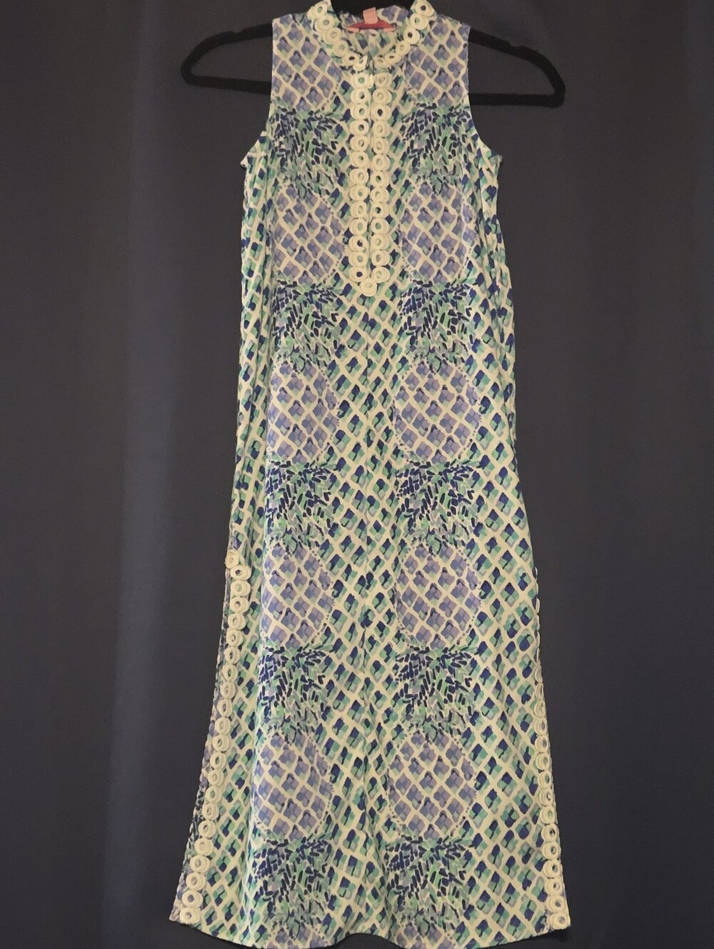 Lilly Pulitzer Sleeveless Blue, Green & Cream Printed Maxi Dress